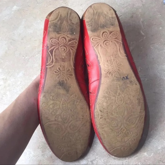 Pikolinos Two Tone leather floral cutout flats red tan 40 9.5 Artsy - Picture 6 of 6